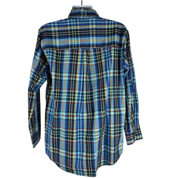 Chaps Mens Blue Plaid Long Sleeve Button-Down Shirt Size M Cotton - Picture 2 of 3